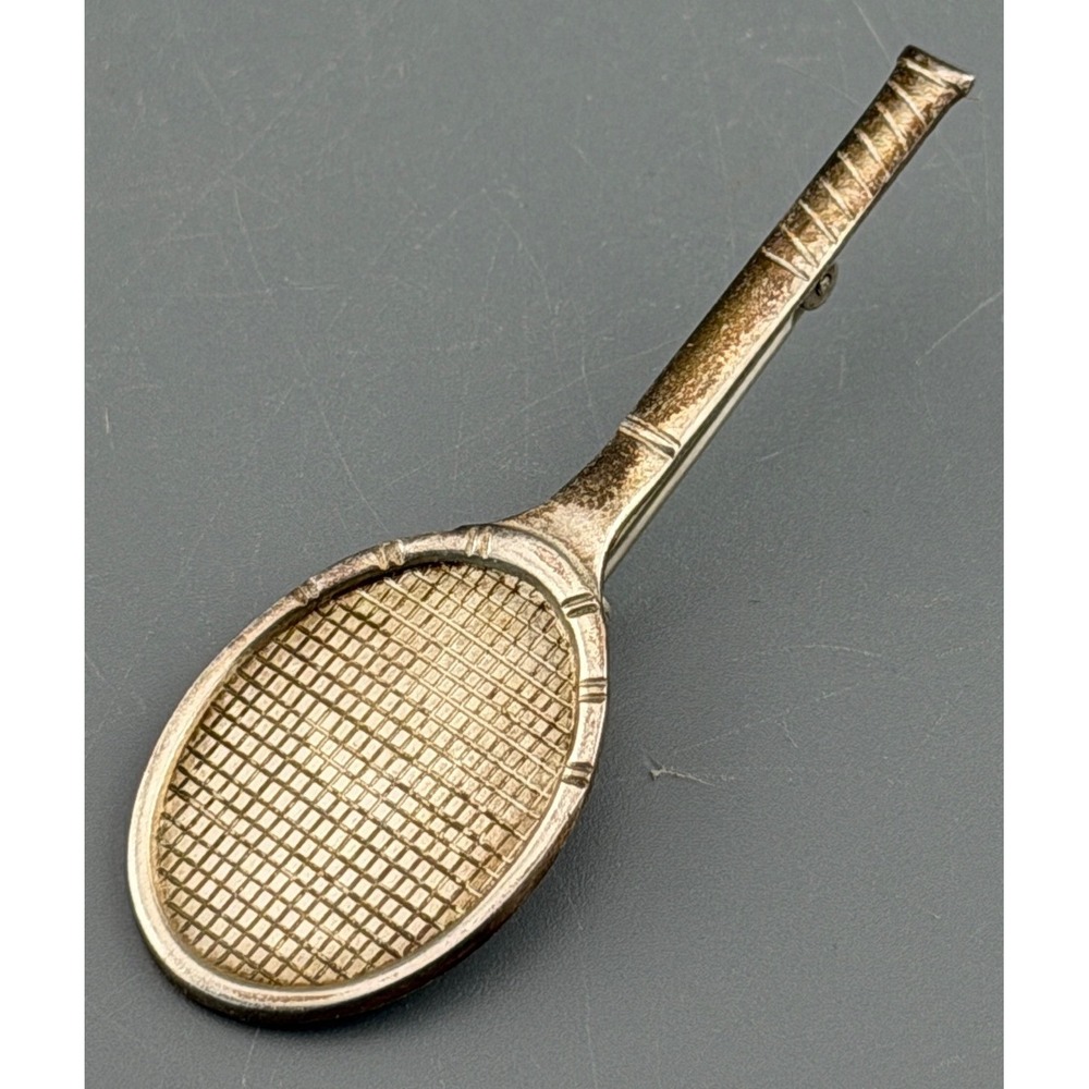 Vintage Brooch Gorham Sterling Silver Tennis Racket Hallmarked Sports Jewelry